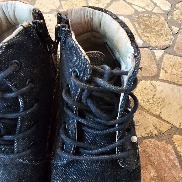 AKID Kids Black Denim Pearly Studded Boots Lace-Up & Side Zipper Size 10C - Picture 9 of 10